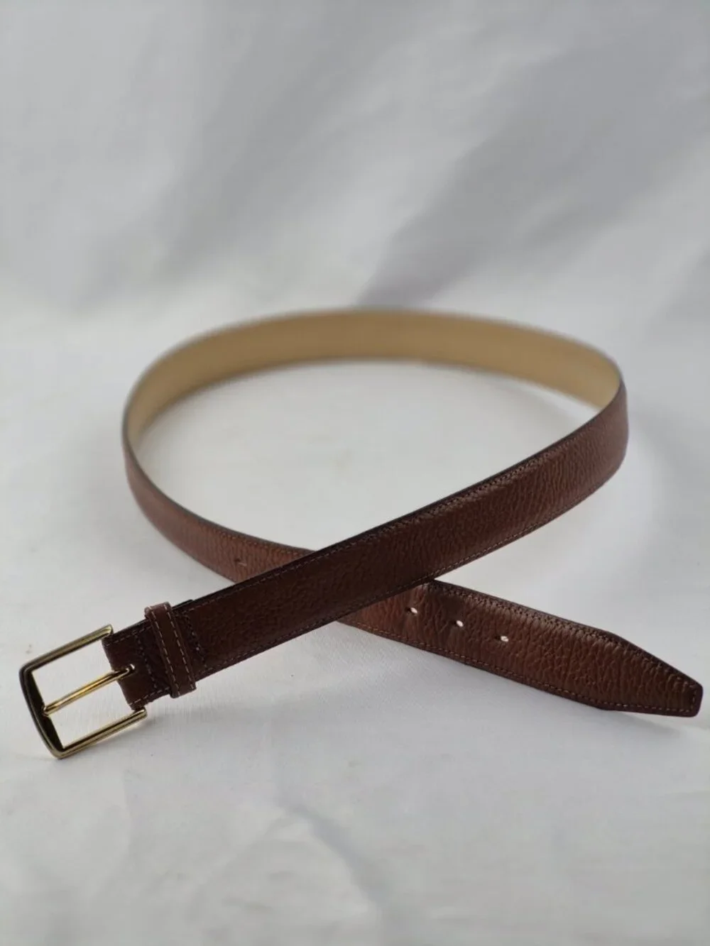 Botany 500 Pebbled Leather Belt Solid Brass Buckle Made in USA Size M/L
